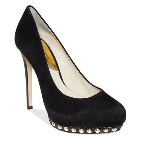 michael kors balck suede pumps with gold trim|High Heel & Pumps for Women .